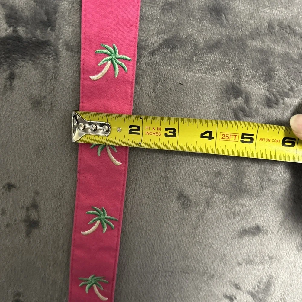 Talbots Women's Medium Pink Green Palm Tree Belt Adjustable Embroidered Beachy